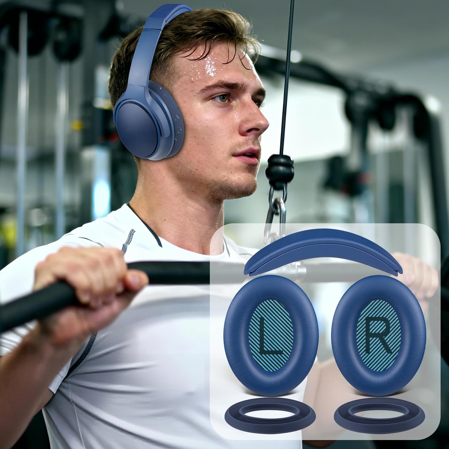 SOULWIT Zestaw zamienny do Bose SoundTrue Around-Ear II (Sound True AE2) słuchawek, poduszki nauszne earpads cushions + pałąk headband + silikonowa osłona nauszników