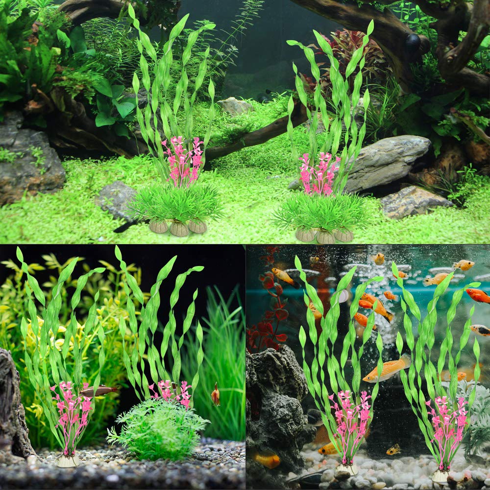 Piante Finte Per Acquario 4 Pezzi - Decorazioni Realistiche In Plastica 10-11cm - Foto 8
