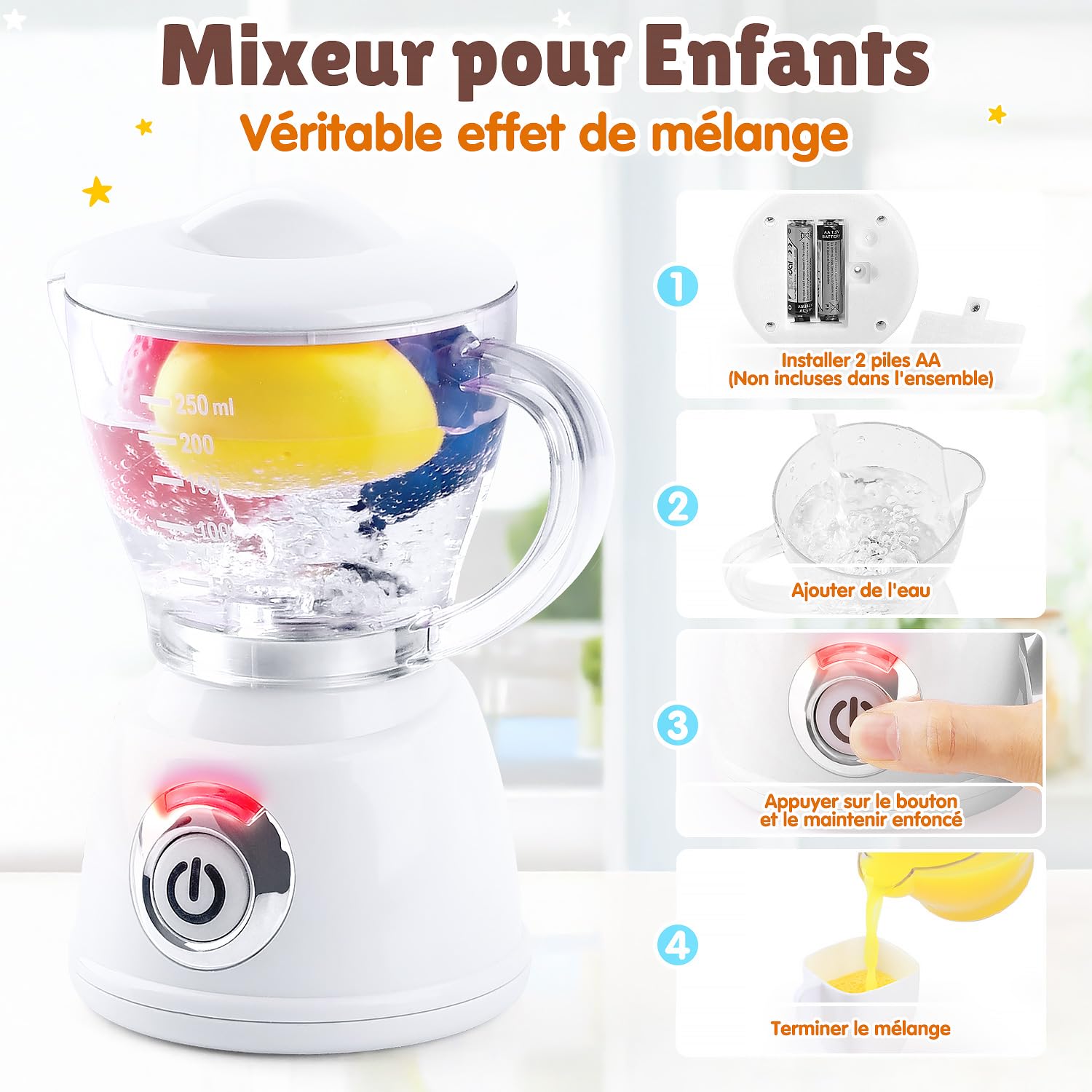 PLAY Ustensile Cuisine Enfant Accessoire avec Cafetiere, Mixer, Blender et Grille Pain Jouet avec Eclairage et Son Réalistes, Set de Cuisine Jouet pour Enfant 3+ Ans (Blanc)