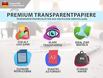 50 Fogli Carta Trasparente DIN A3 - 85 G/m² Premium Per Stampa E Fai Da Te, Made In Germany - Foto 2