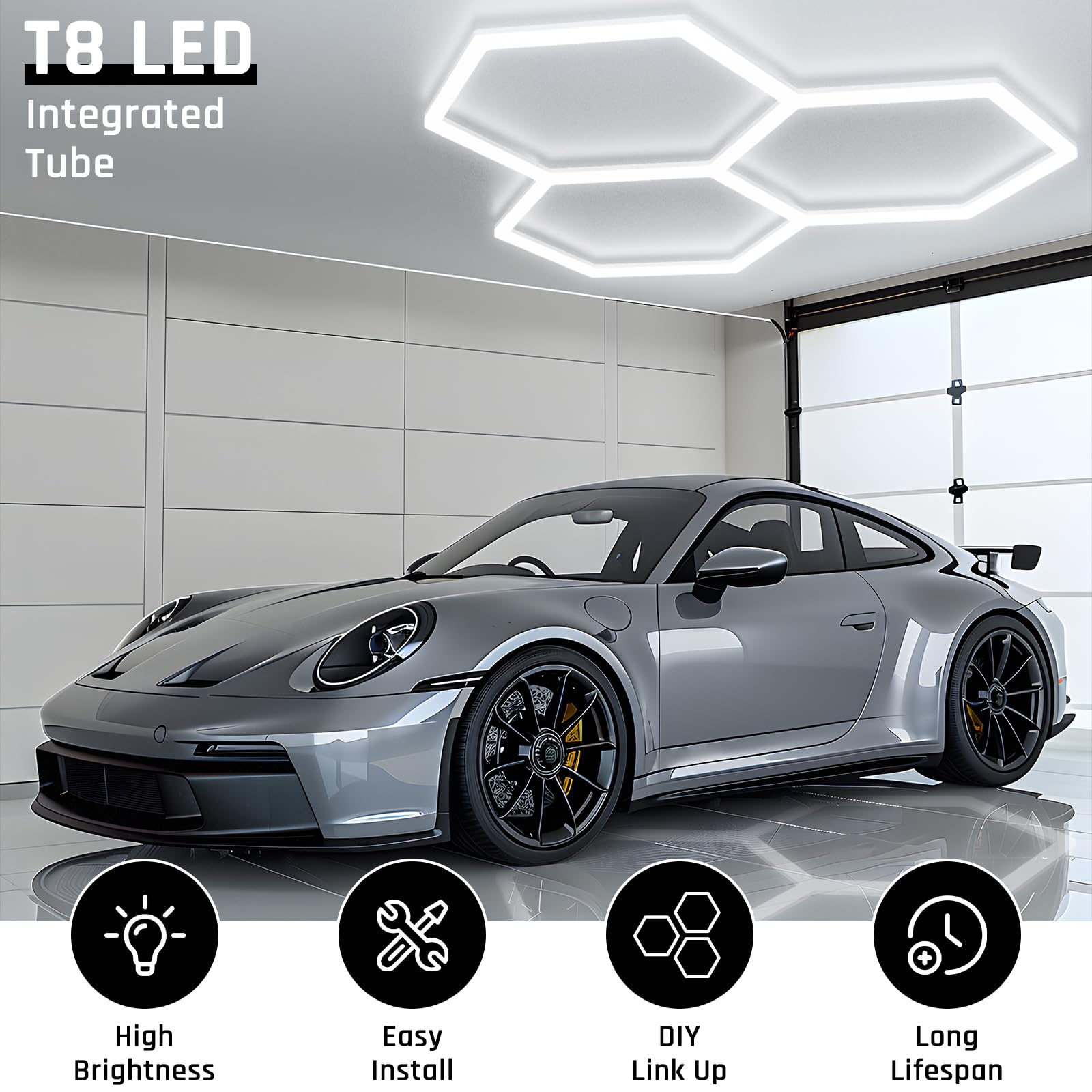 Sechseck-Garagenlampe - Sechseck-LED-Lampe, hohe Helligkeit 720W 70750 Lumen 6500K superhelle Wabenlampe, geeignet für Garagen, Keller, Autopflegewerkstätten, Auto-Tuning-Läden (5-Pack,weiß)