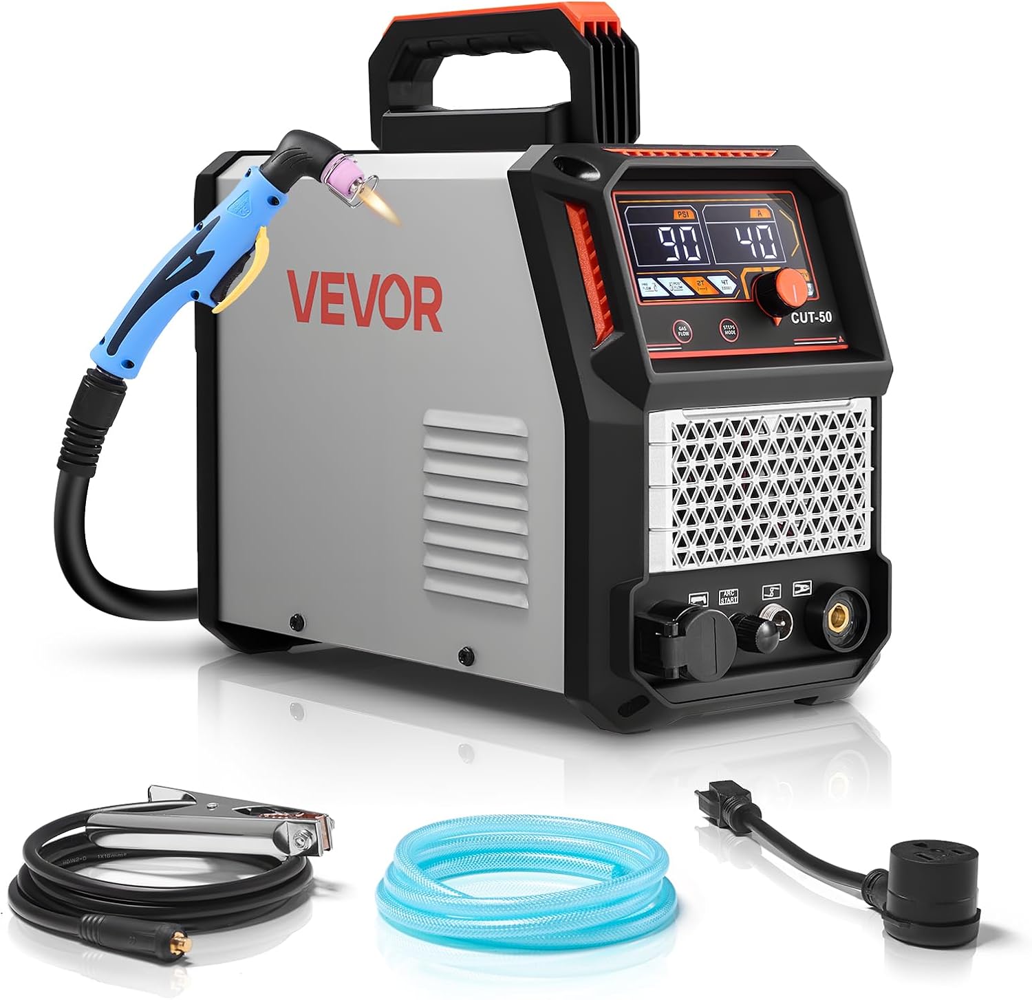 VEVOR Plasma Cutter, 50A Non-Touch Pilot Arc Plasma Cutting Machine, 110V/220V Dual Voltage Digital Display IGBT Inverter - with 2T/4T Function & Adjustable PA/PT Time for Home Repairs, Workshops