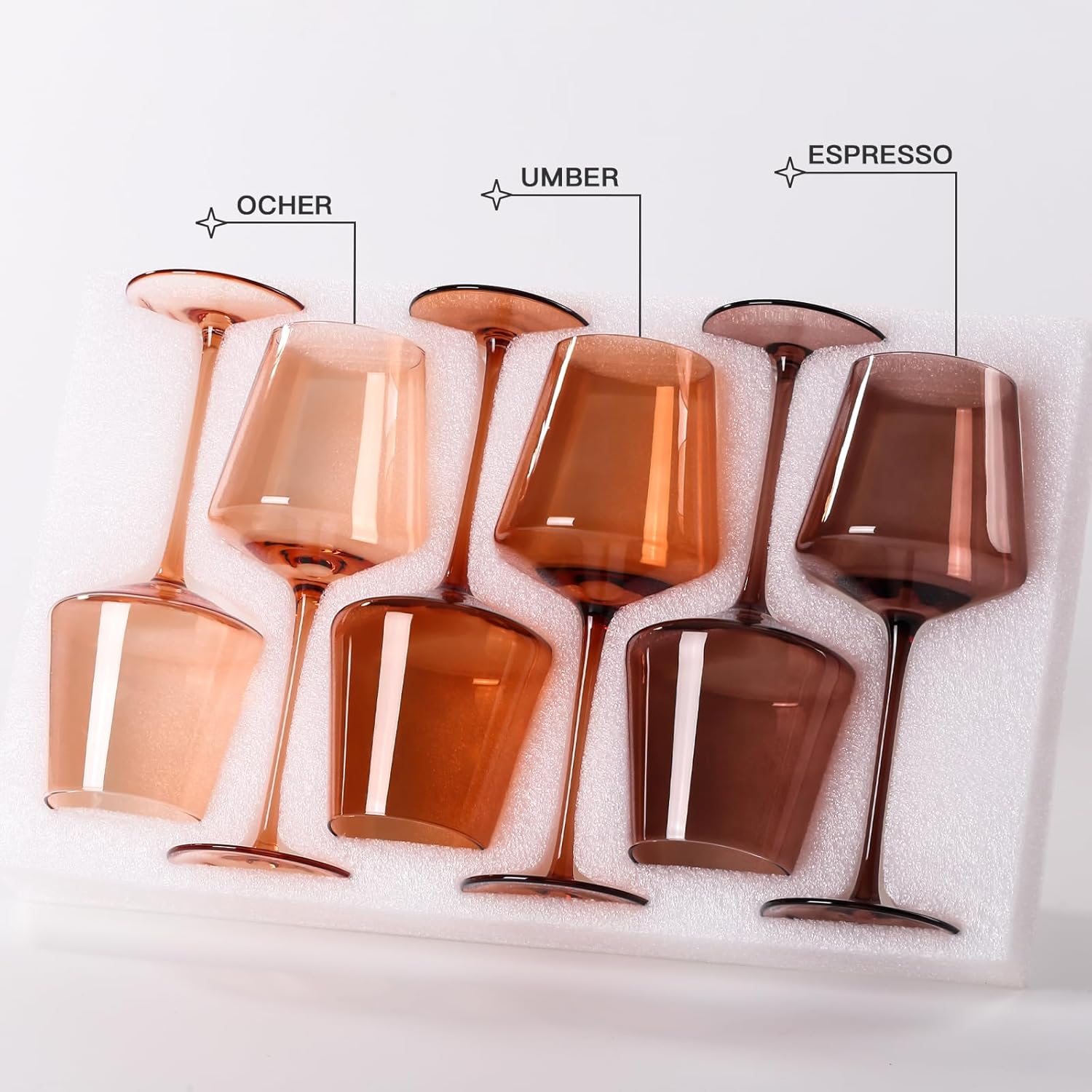 Brown Wine Glasses Set of 6-18oz【Hand Blown】 Colored Wine Glasses with Tall Long Stems and Flat Bottom, Amber Colored Glassware-Unique Gifts for Wine Lovers-Wedding Gifts - Image 7