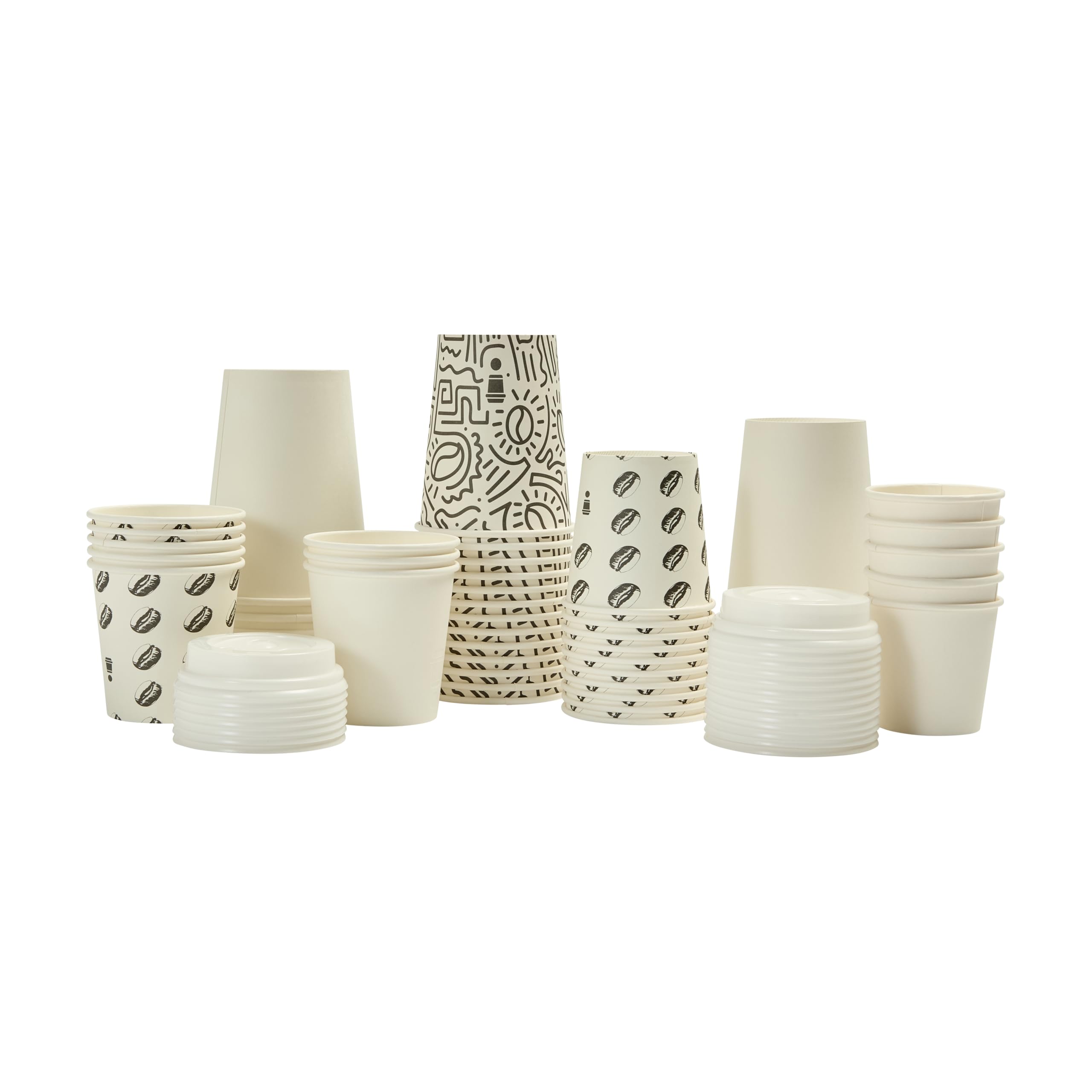 London Coffee Cups Single-wall Disposable Coffee Cups with Lids. 6-12oz, White & Patterns, for Speciality Coffee and Other Drinks, take Away Coffee Cups (100, 8oz Plain White)