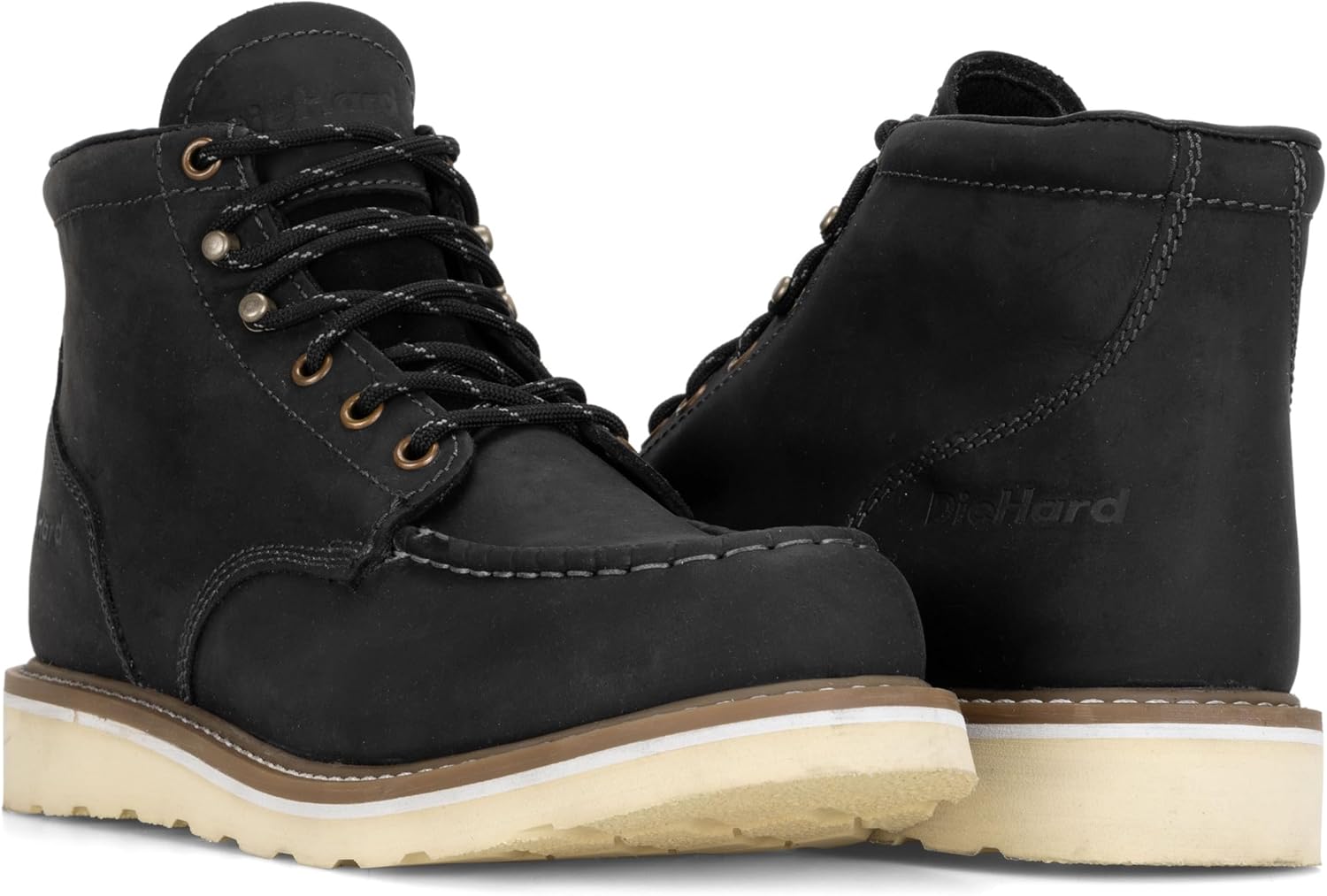 DieHard Men's Mustang Casual Black Leather Wedge Boots. Ankle-High, Slip-Resistant, Soft Toe