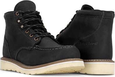 DieHard Mens Mustang Casual Black Leather Wedge Boots. Ankle-High, Slip-Resistant, Soft Toe