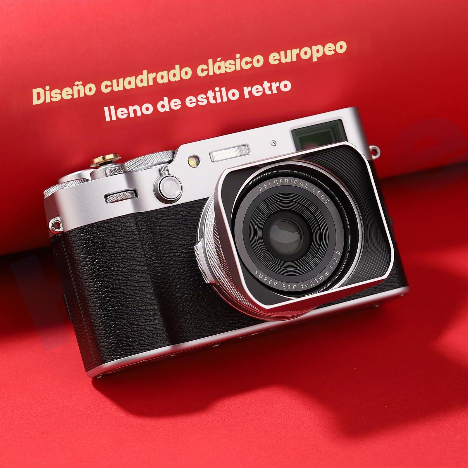 Parasol cuadrado de metal para lente para Fujifilm X100VI X100V Haoge LH-X200S con anillo adaptador de filtro UV de 49 mm y tapa de metal, accesorios de cámara, color plateado