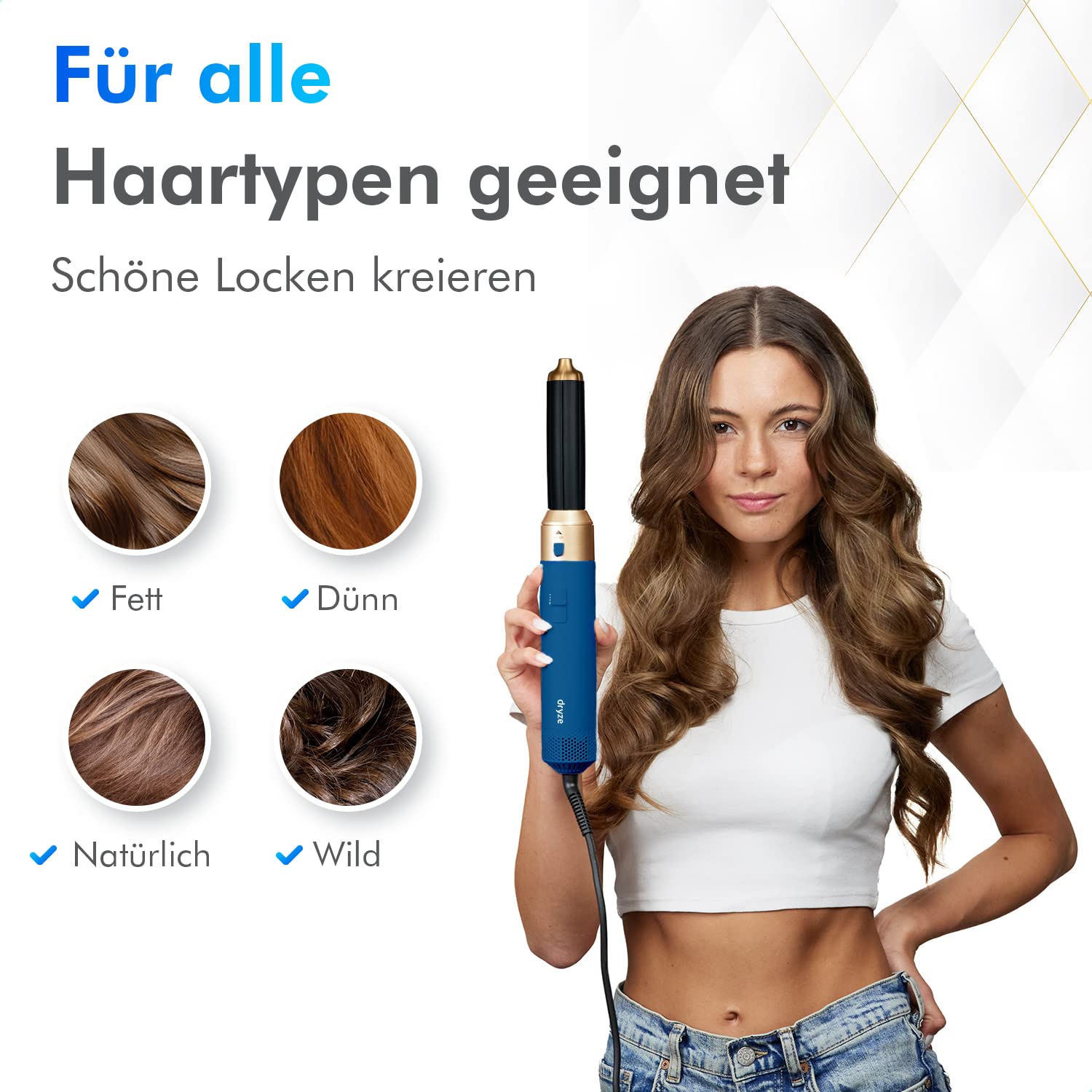 airstyler 5 in 1, lockenstab, haartrockner, warmluftbürste, föhnbürste, föhn… (Vinca Blue)