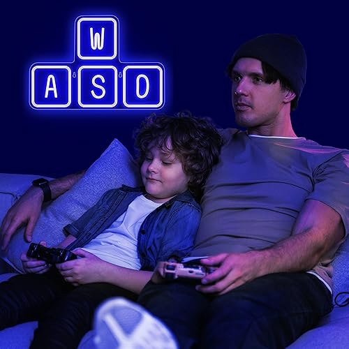 Miniatura 3 de Lumoonosity WASD Letrero de neón  Luces de neón con teclado azul alimentado por USB, teclas WASD con interruptor de encendidoapagado para pared,