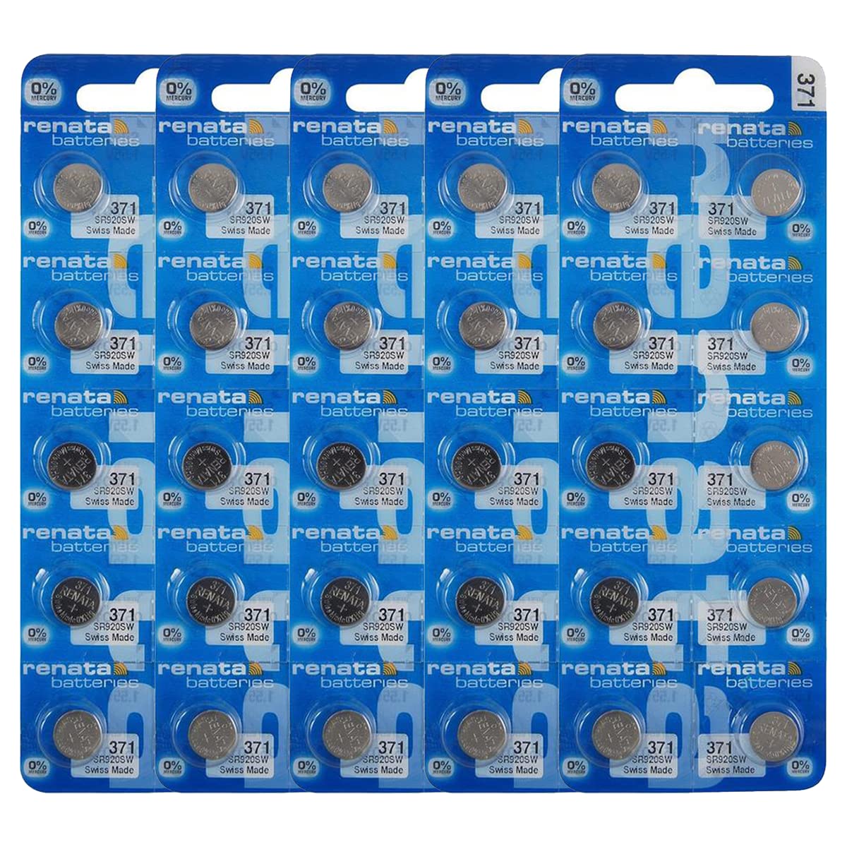 Renata 371 SR920SW Batteries - 1.55V Silver Oxide 371 Watch Battery (50 Count)