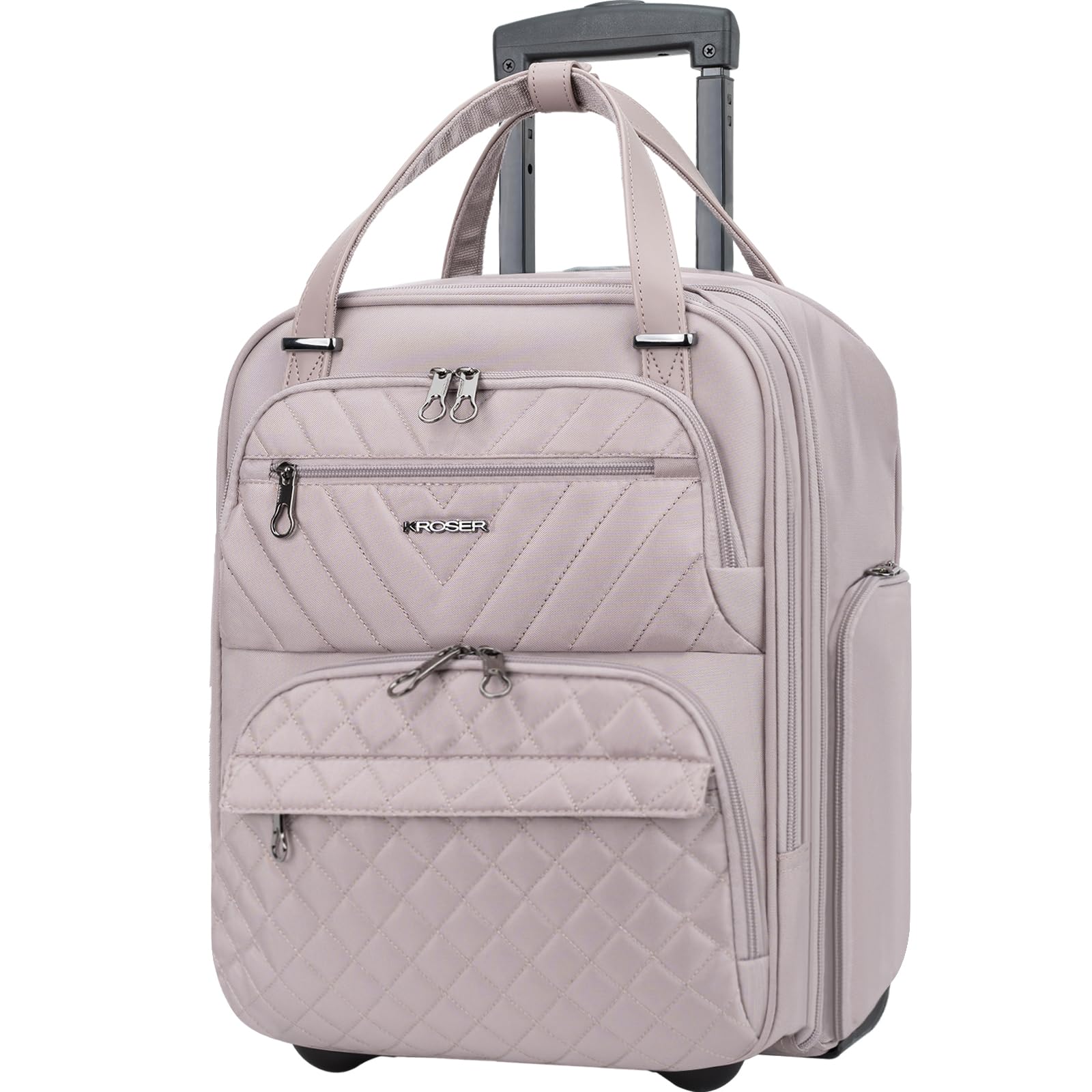 KROSER Carry On Underseat Multi-functional 16-inch Underseater Lightweight Overnight Suitcase for Women Dusty Pink