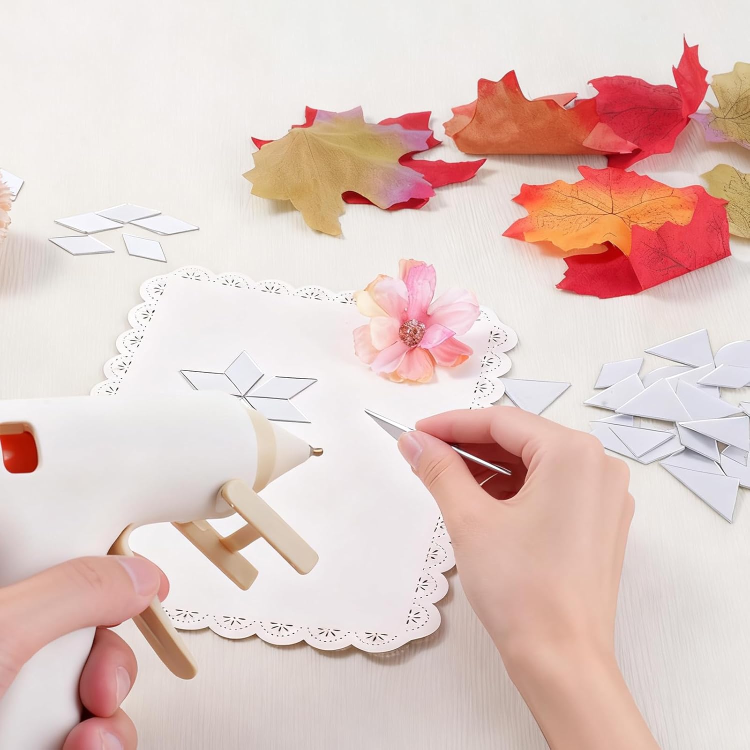 200 Pcs Small Mirrors for Crafts, 4 Shapes Mini Mirrors Tiles, Self Adhesive Mosaic Mirror Tiles Sheets, Triangles/Squares/Rounds/Rhombus Glass Pieces for Wall, Mosaics, DIY, Disco Balls Craft - Image 6