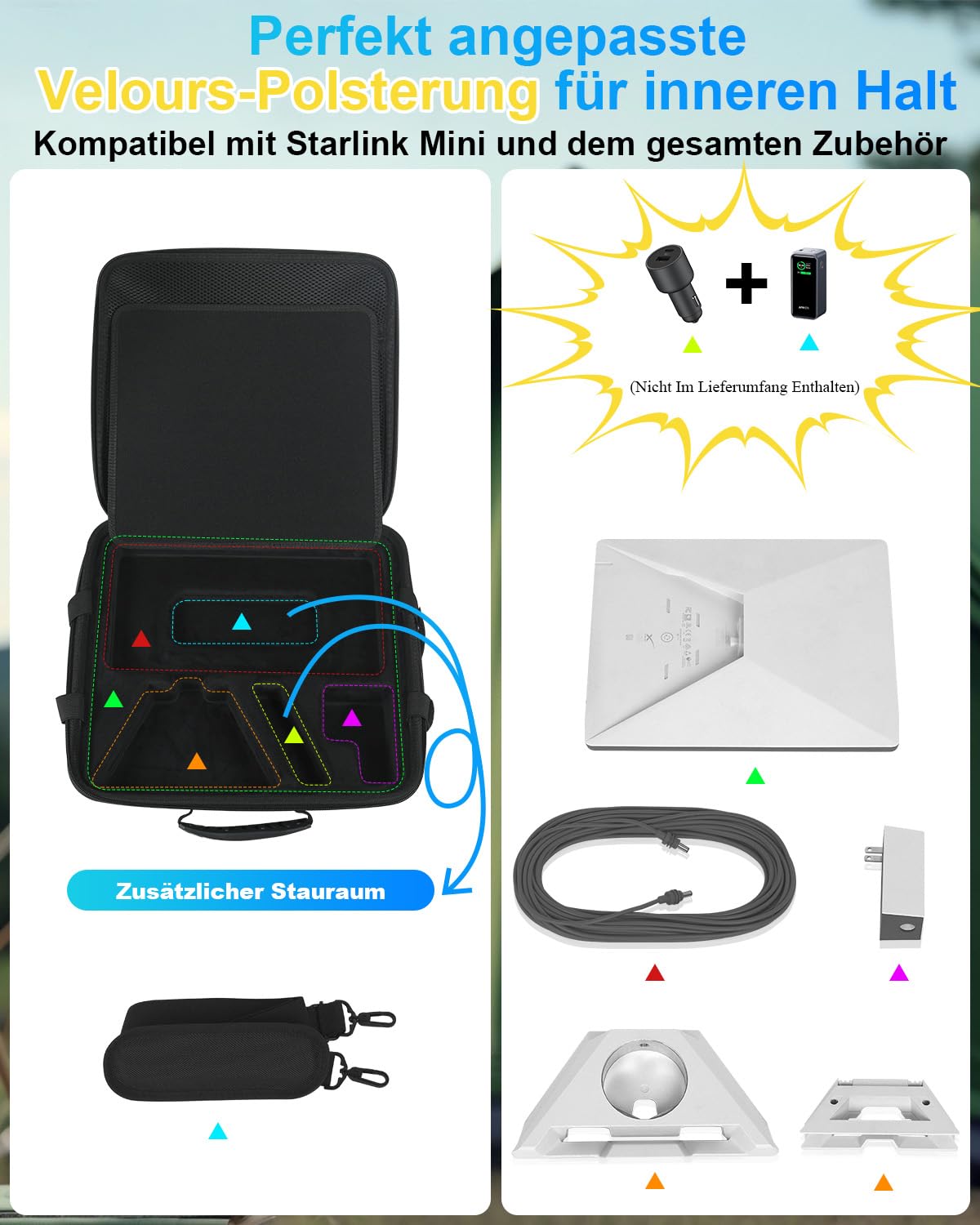 Mwin Starlink Mini Tasche - Starlink Mini Zubehör Leichtes Reiseetui Spritzwassergeschützte und Stoßfeste Eva-Schutzhülle mit Schulterriemen, Tragbare Hartschalentasche für Outdoor-Reisen, Schwarz