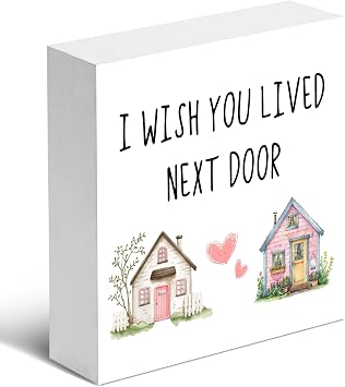 I Wish You Lived Next Door 5x5 Wooden Box Decor Friendship Gifts for BFF, Bestie, Sisters, etc., Long Distance Best Friends, Soul Sister Gifts, Friendship Ornaments.088