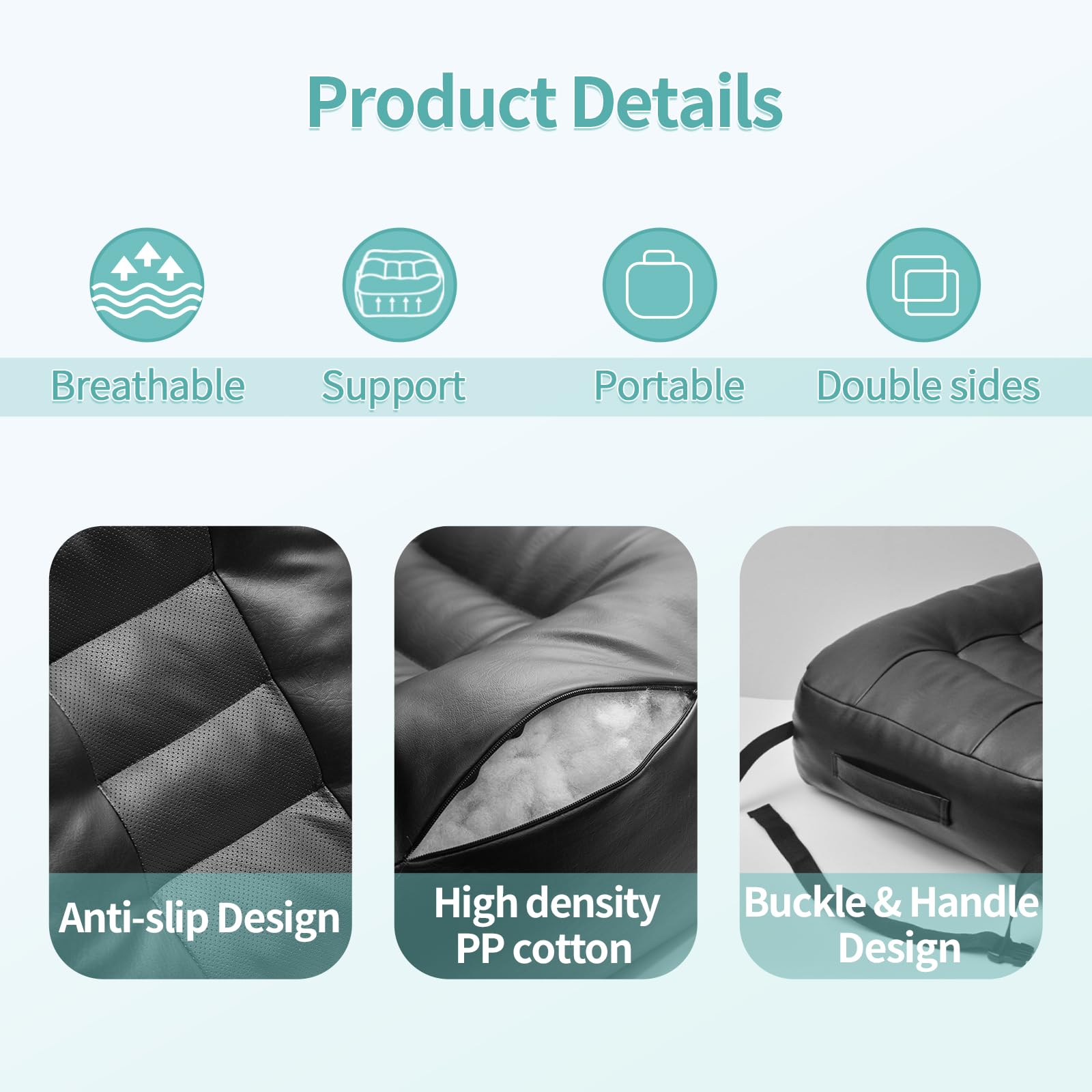 YOUFI Cojín de asiento de piel sintética para silla de oficina, asiento elevador grueso, relleno completo para apoyo, con funda de piel transpirable, asa y hebilla, alivia el dolor de espalda (45 x 40