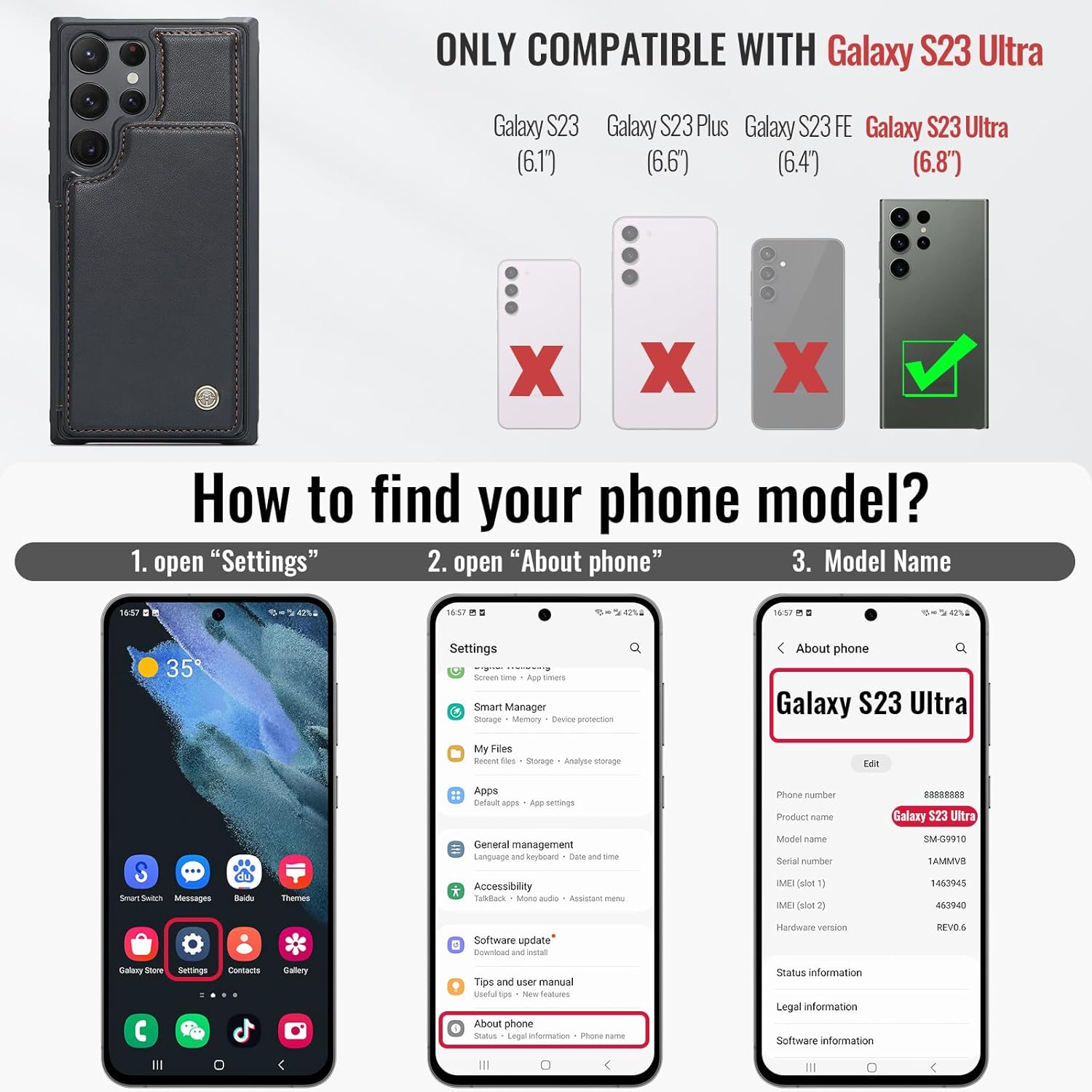 Vinich for Samsung Galaxy S23 Ultra Wallet Case with Card Holder, RFID Blocking Credit Slots Kickstand Shockproof Phone Cover Fit for Galaxy S23 Ultra 6.8" Black - Image 6