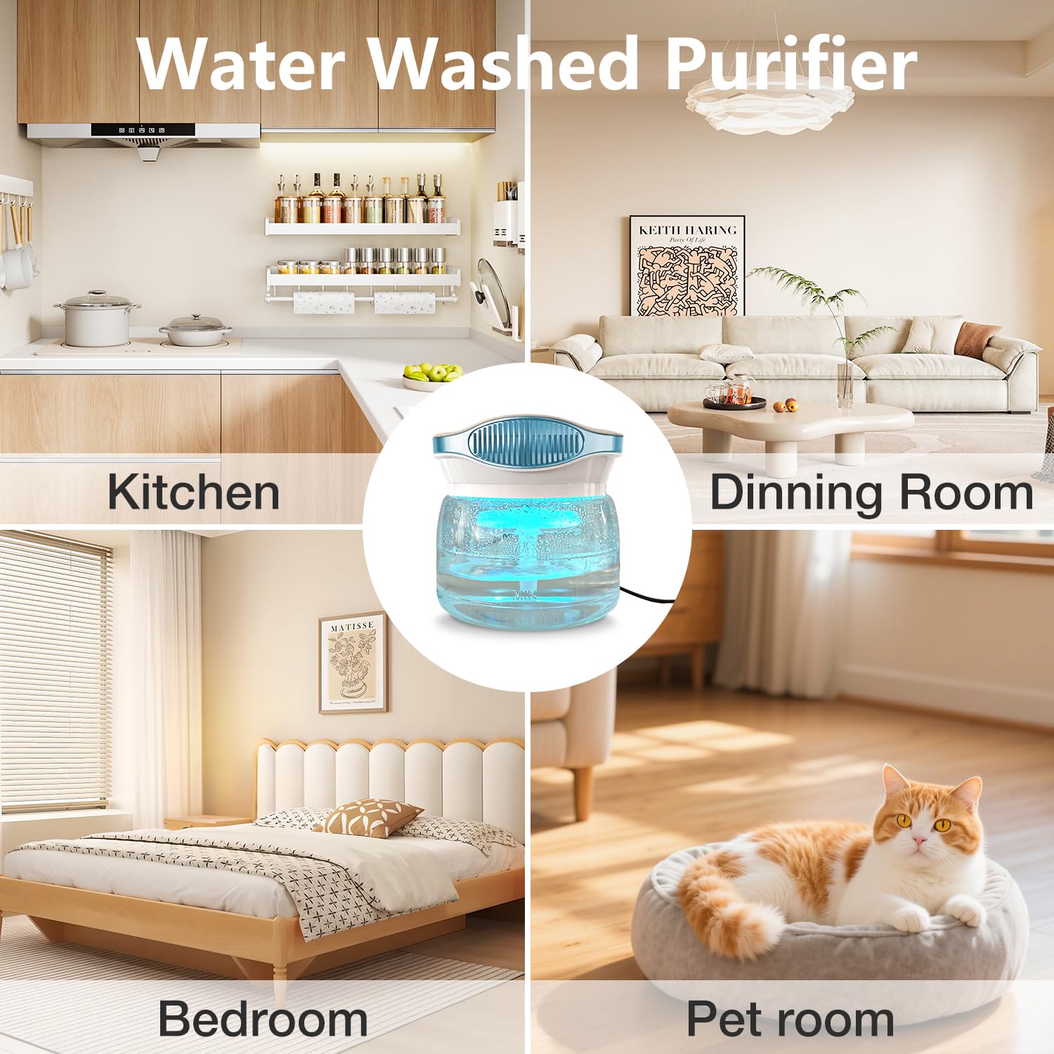 Purificadores de aire de agua para el hogar, difusor de aroma para lavadora de aire, humidificador de lavado de filtro de aire, aceites esenciales aroma más fresco con luz nocturna LED para oficina 7