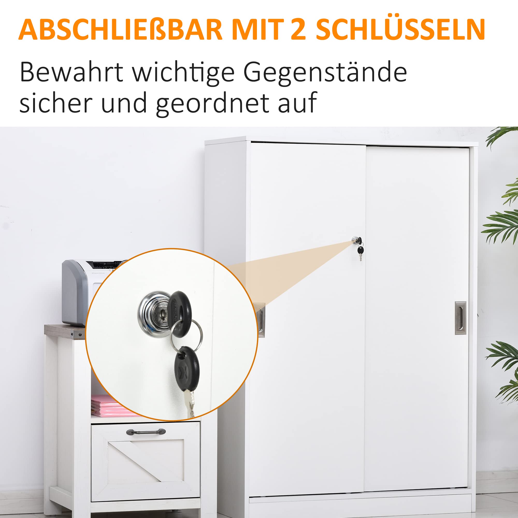 HOMCOM Aktenschrank, Büroschrank mit Türen, großer Bürocontainer mit 3 Regal und 2 Fächern, Aufbewahrungsschrank, E1 Spanplatte, Weiß, 80 x 40 x 120 cm