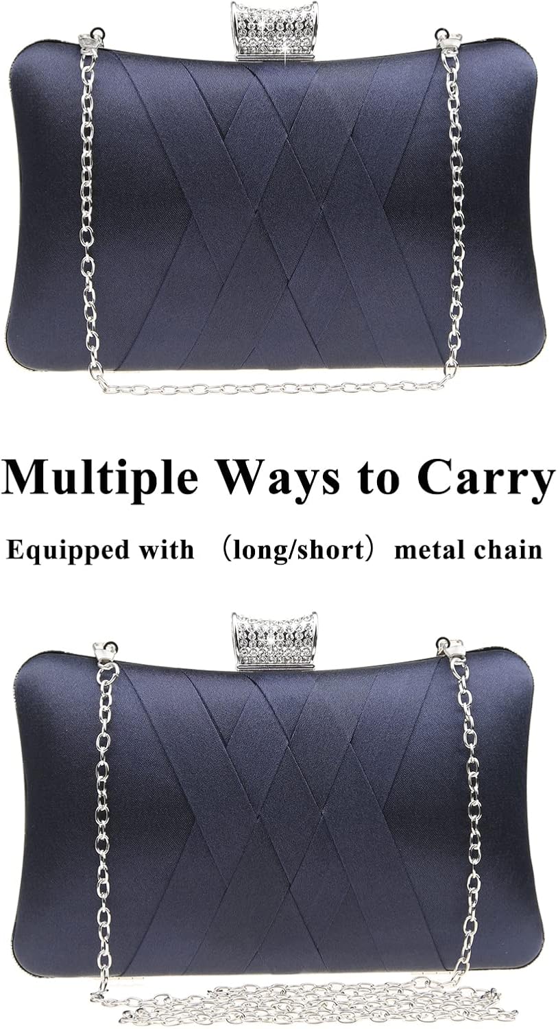 Fashion Womens Jane Satin Diamante Clutch Rhinestone Evening Bridal Prom Party Handbag Crossbody Purse Chain Bag - Image 8