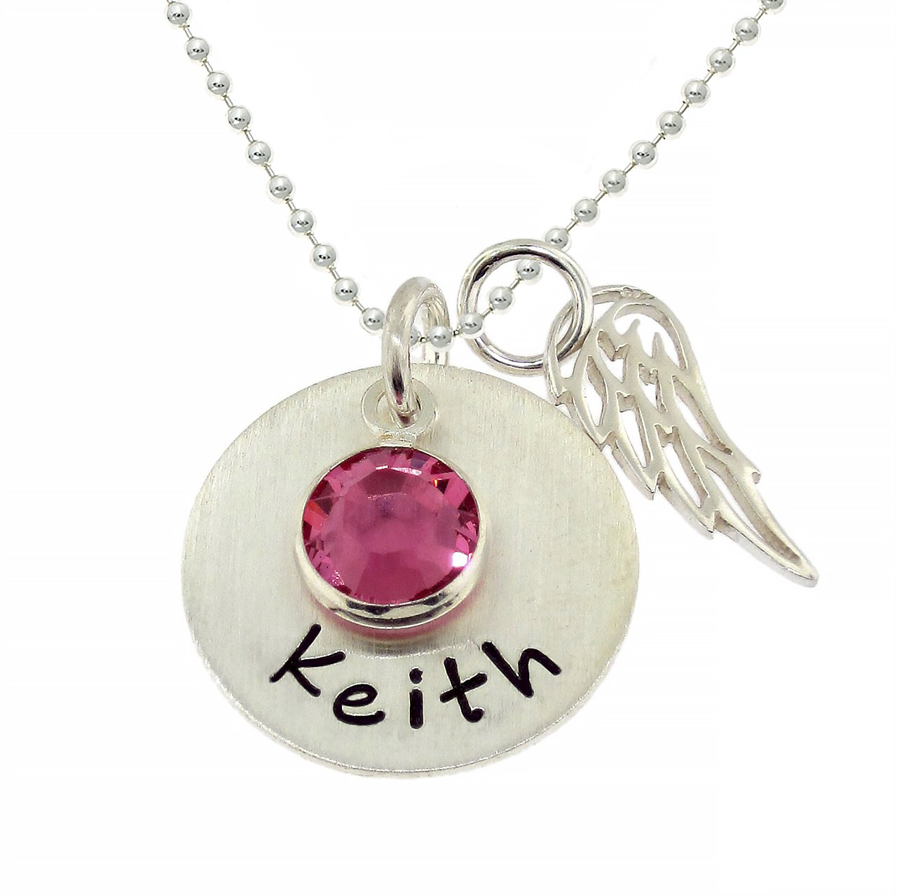 AJ's CollectionMy Angel, My Love Personalized Necklace. Customize with the Name, Word or Date of Your Choice. Includes Birthstone, 925 Angel Wing and Chain. Gifts for Her, Mother, Wife, Girlfriend