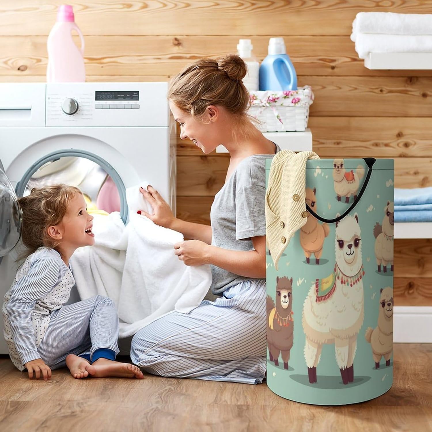 Alpacas Laundry Basket Freestanding Laundry Hamper with Handles Waterproof Dirty Clothes Hamper Collapsible Washing Bin Aesthetic Clothes Basket for Bathroom Bedroom Dorm