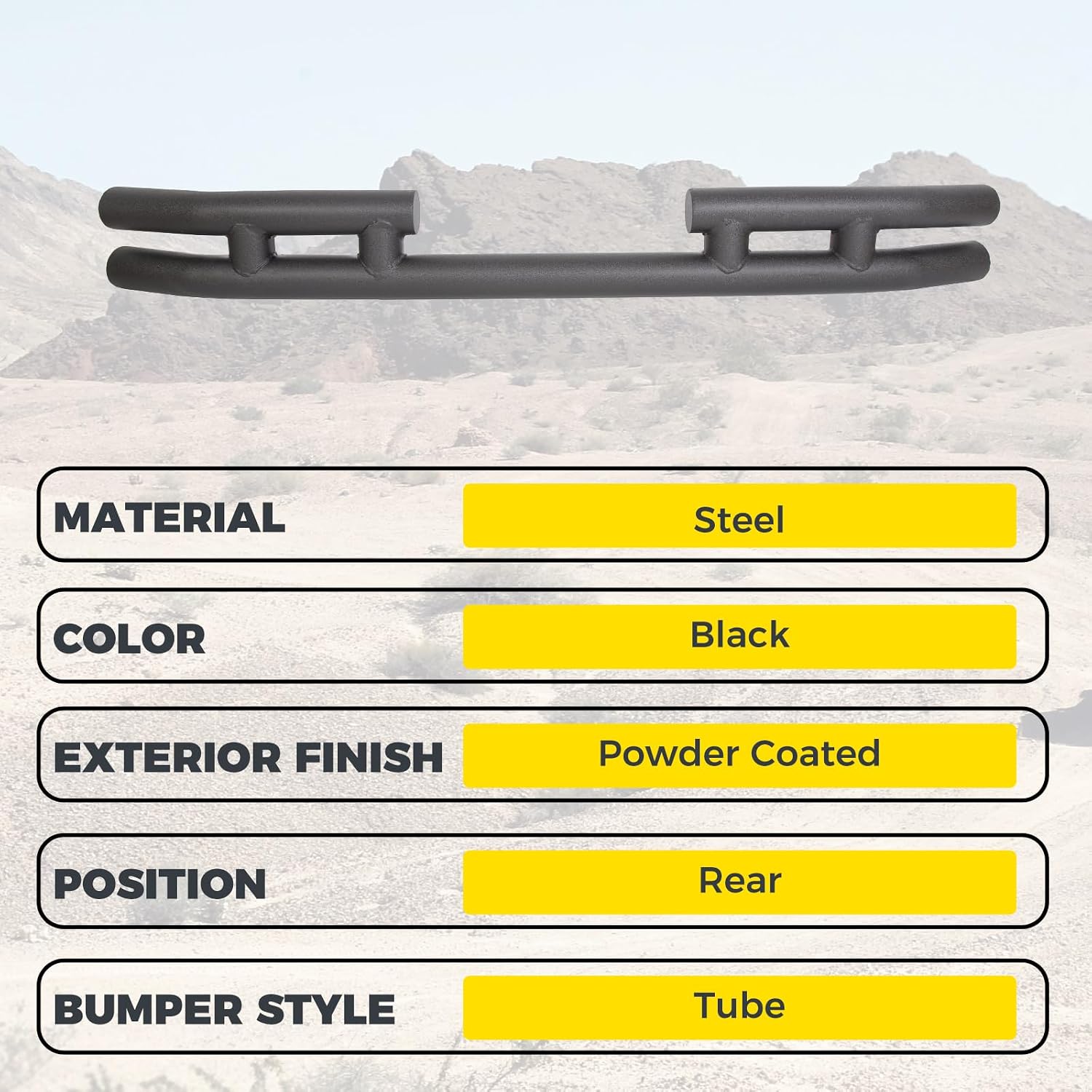 KUAFU Rear Dual Tube bumper Compatible with 1997-2006 Jeep Wrangler TJ 1986-1996 YJ Steel Textured Black