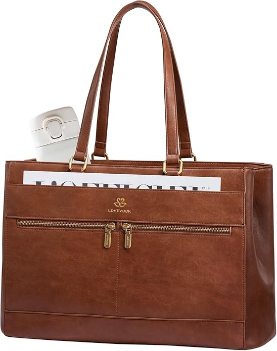 LOVEVOOK Laptop Bag for Women,15.6 Inch Vintage Work Tote Bags for Women,Leather Teacher Bag,Large Handbag Computer Briefcase