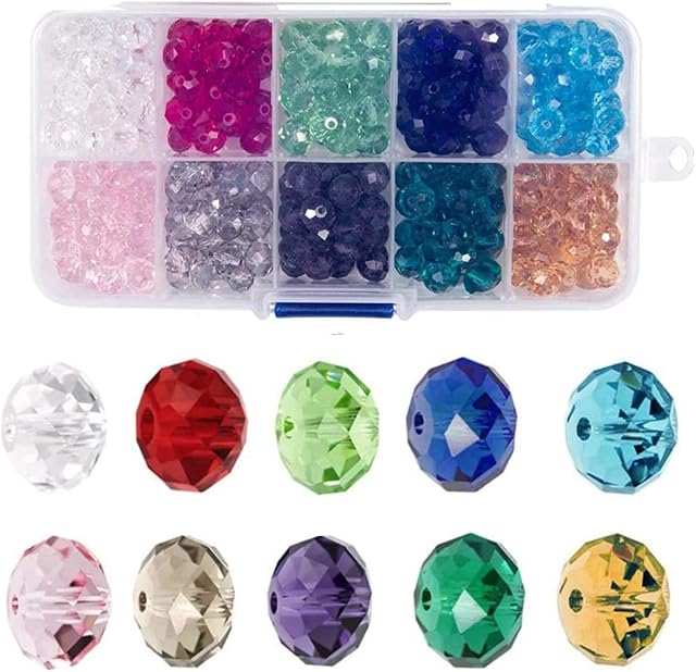 500 Pieces 6mm Crystal Glass Beads, Briolette Faceted Jewellery Glass Beads with Container Box, Faceted Glass Spacer Beads for Bracelet Necklace Jewelry Making DIY Craft Project (10 Colors)