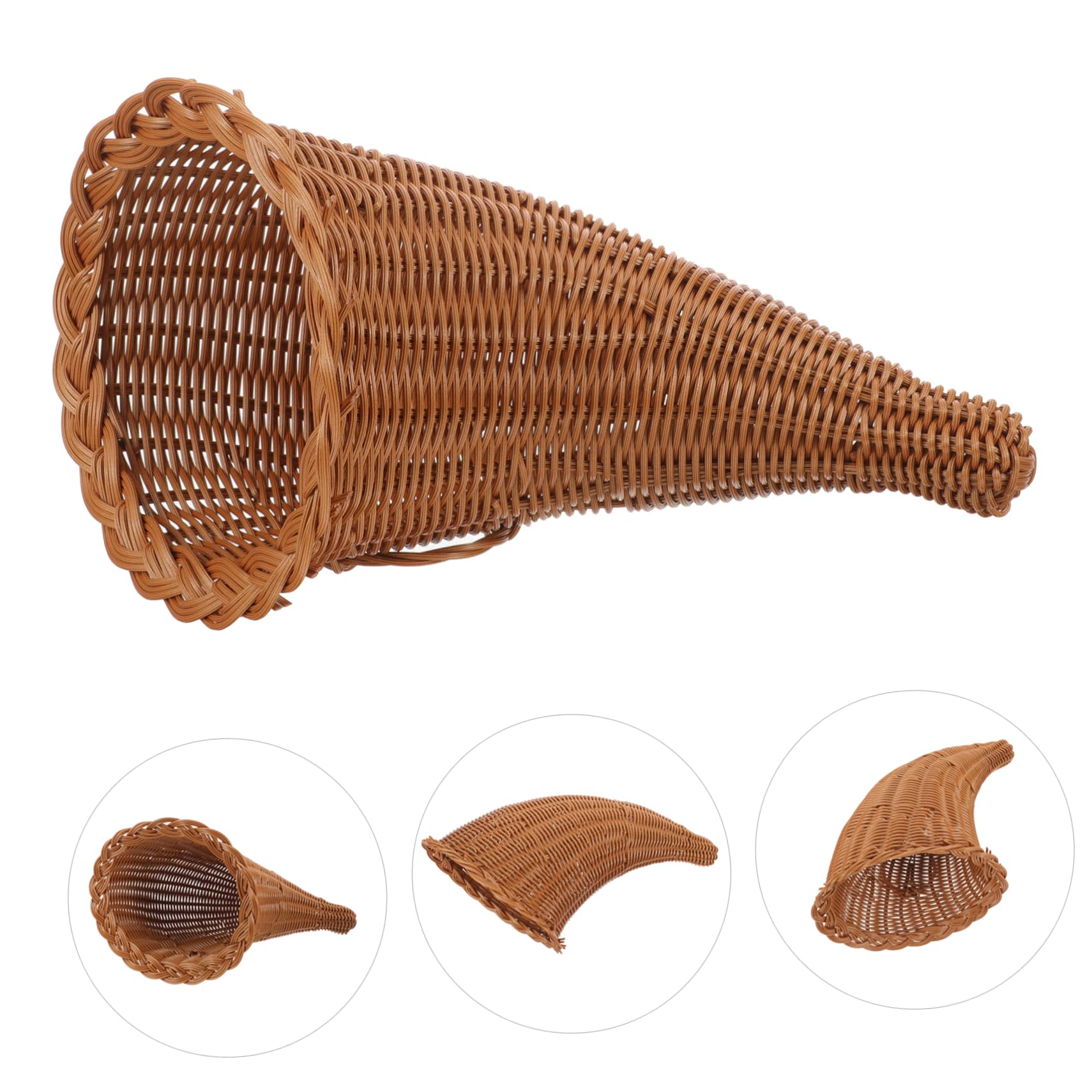 GALPADA Cesta Cornucopia Tejida Multiusos De PP Caramelizada 18.5x3.5x28 Cm para Almacenamiento y Decoración del Hogar