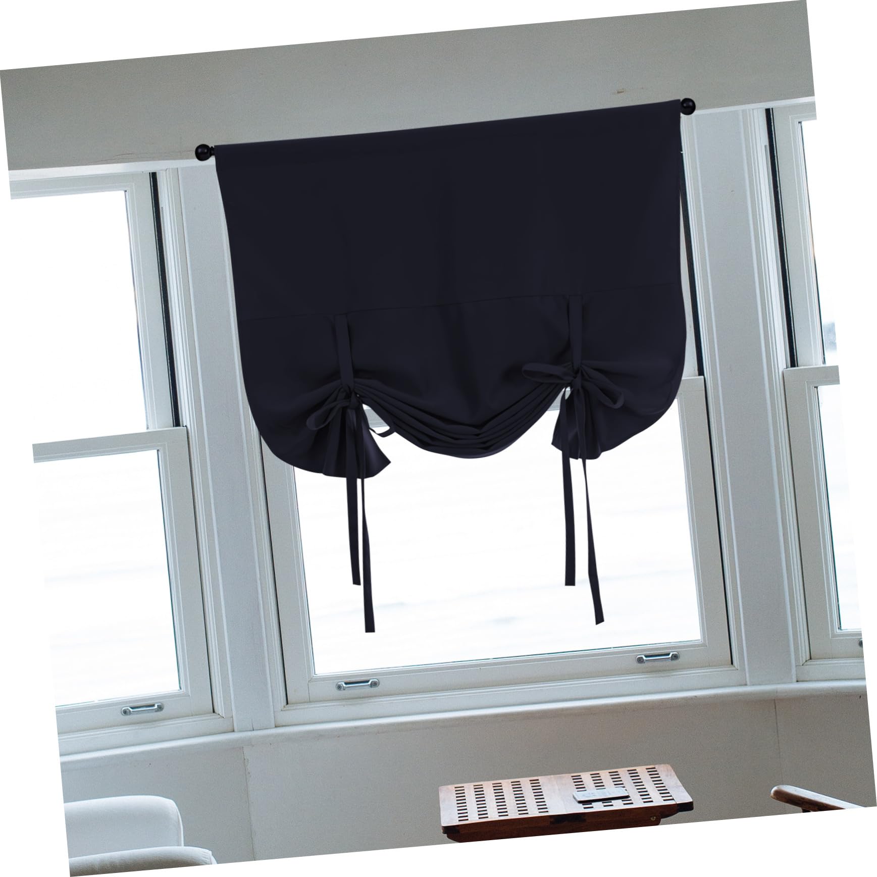 Schwarzes Verdunkelungs raffrollo mit Bindeband Blickdicht Lichtblockierend Eleganter Sichtschutz für Wohnzimmer und Schlafzimmer Einfache Höhenverstellung Wohnliche