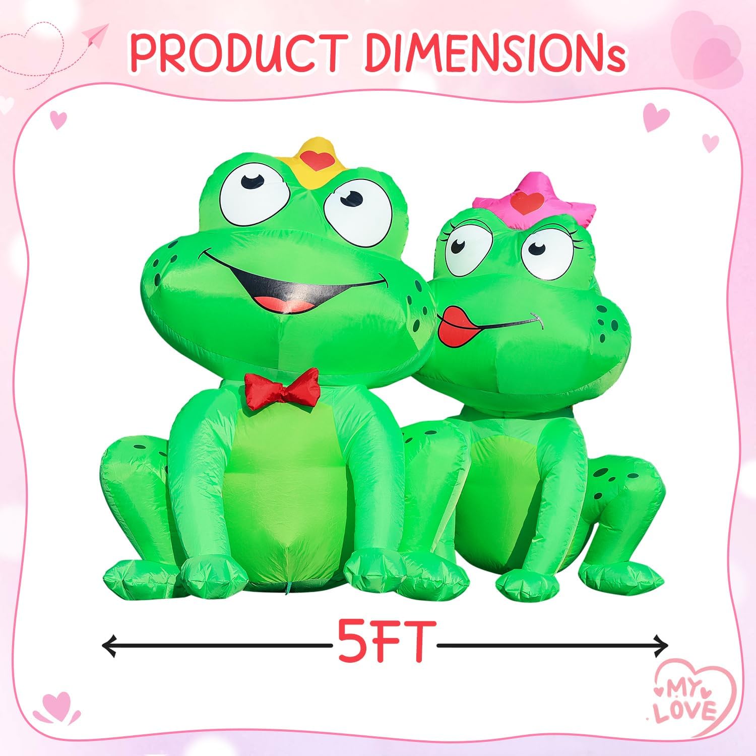 DomKom 5FT Valentines Day Inflatables Outdoor Decorations, Frog Couple Blow Up Build-in Led Lights for Wedding Party Garden Yard Lawn Décor
