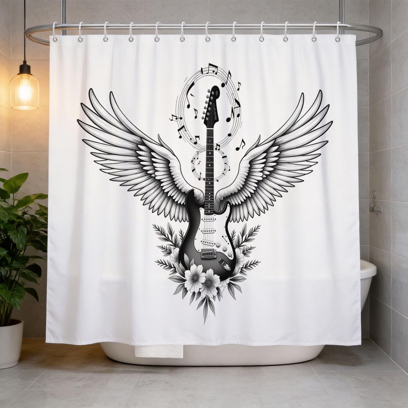 Hongduo 3D Guitar Shower Curtain for Stalls Bathtubs Chic Bathroom Decor Shower Curtain Set Polyester Fabric Waterproof 180x200cm/71X79 Inch with Hooks