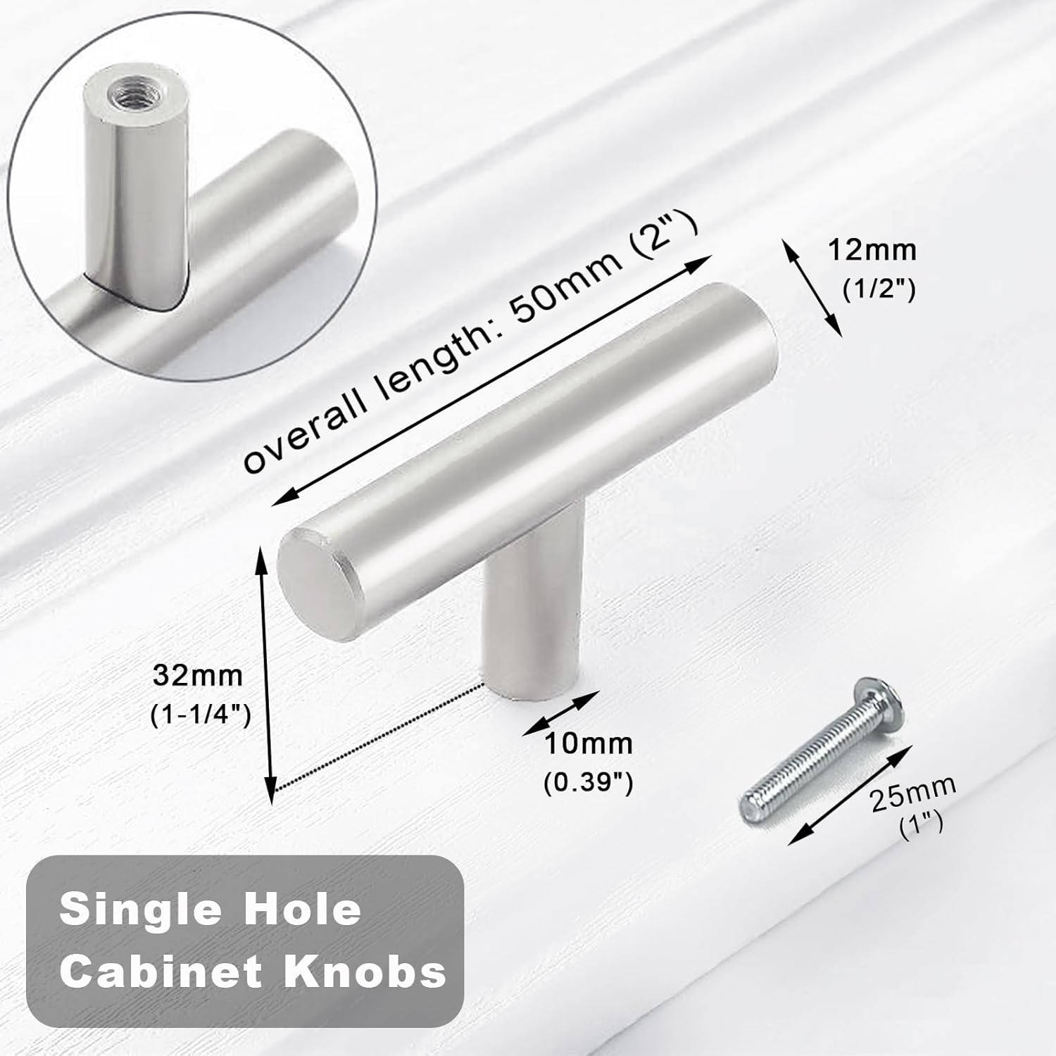 24 Pack Cabinet Knobs, T-Bar Cabinet Pulls Drawer Knobs, Modern Kitchen Drawer Handles Cabinet Hardware with Screws for Kitchen Cupboard and Dresser, Silver