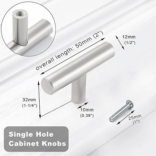 Miniatura 6 de 12 pomos de gabinete, tiradores de gabinete, pomos para cajones, perillas en T, herrajes de gabinete de un solo orificio con tornillos, para muebles