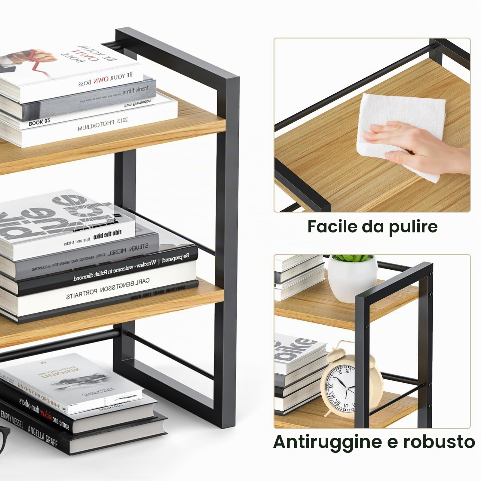 THYGIFTREE Organizzatore per Scrivania con Scaffale in Legno Robusto, Mini Libreria da Scrivania Scaffale Doppio Ripiano con Design Reversibile per Soggiorno, Studio e Ufficio (Nero)