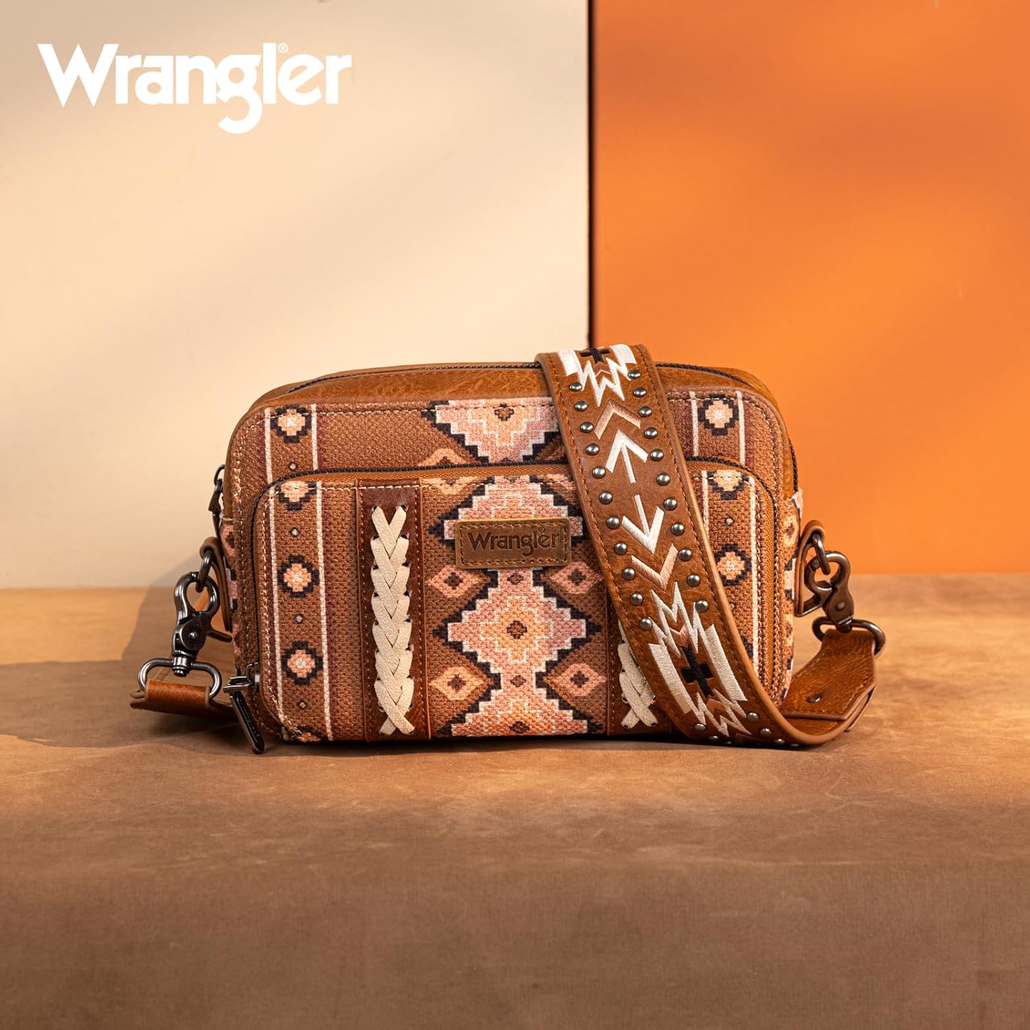 Wrangler Crossbody Bag for Women Boho Aztec Small Multi Pocket Crossover Purse - Image 3
