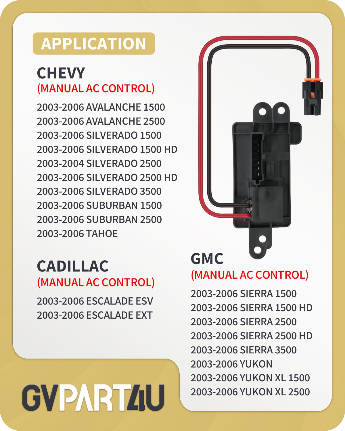 Snapklik.com : GVPART4U Blower Motor Resistor 89019088 2003 2004 2005 ...