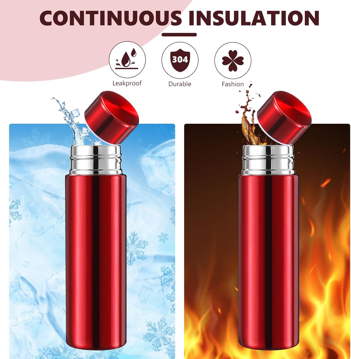 Vesici Mini Water Bottles 4.4 oz Cute Small Insulated Stainless Steel Purse Water Bottles Pocket Slim Flask Keeps Drink Cold and Hot for Women Lunch Bag Coffee(Red,1 Pack) - Image 4