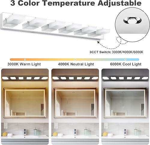 Miniatura 2 de Lámparas de baño regulables de 3 colores sobre el espejo, luces LED cromadas, de acero inoxidable acrílico, 6 luces de tocador de baño, ajustable