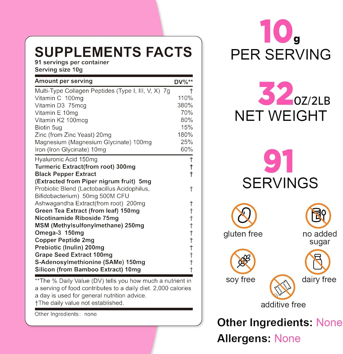 25-In-1 Multi Collagen Peptides Powder, 2lb (91 Servings) | 10g Types I II III V X + Biotin, Vitamin C, Hyaluronic Acid, D3, K2 & More | Unflavored | Supports Hair, Skin, Nails, Joints & Full Body - Image 2