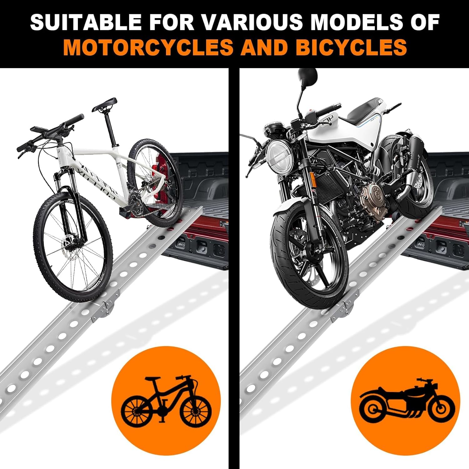 Foldable Bicycle Ramp - 500 LBS Load Capacity, 68.11" L x 6.69" W Heavy Duty Ramp for Pickup Trucks, Fits Mountain Bikes & Motorcycles