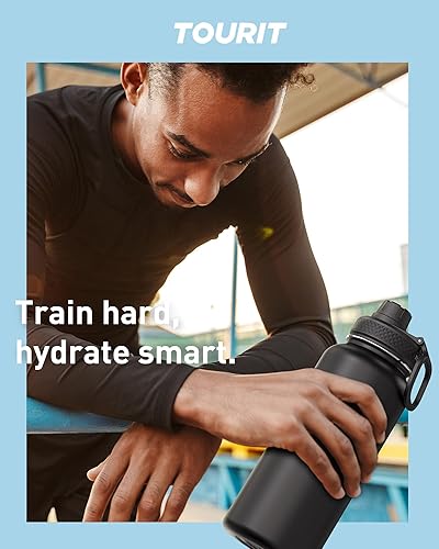 Miniatura 6 de TOURIT Botella de agua aislada de 24 onzas, botellas de agua de acero inoxidable con asa, botella de agua deportiva al vacío de doble pared, sin