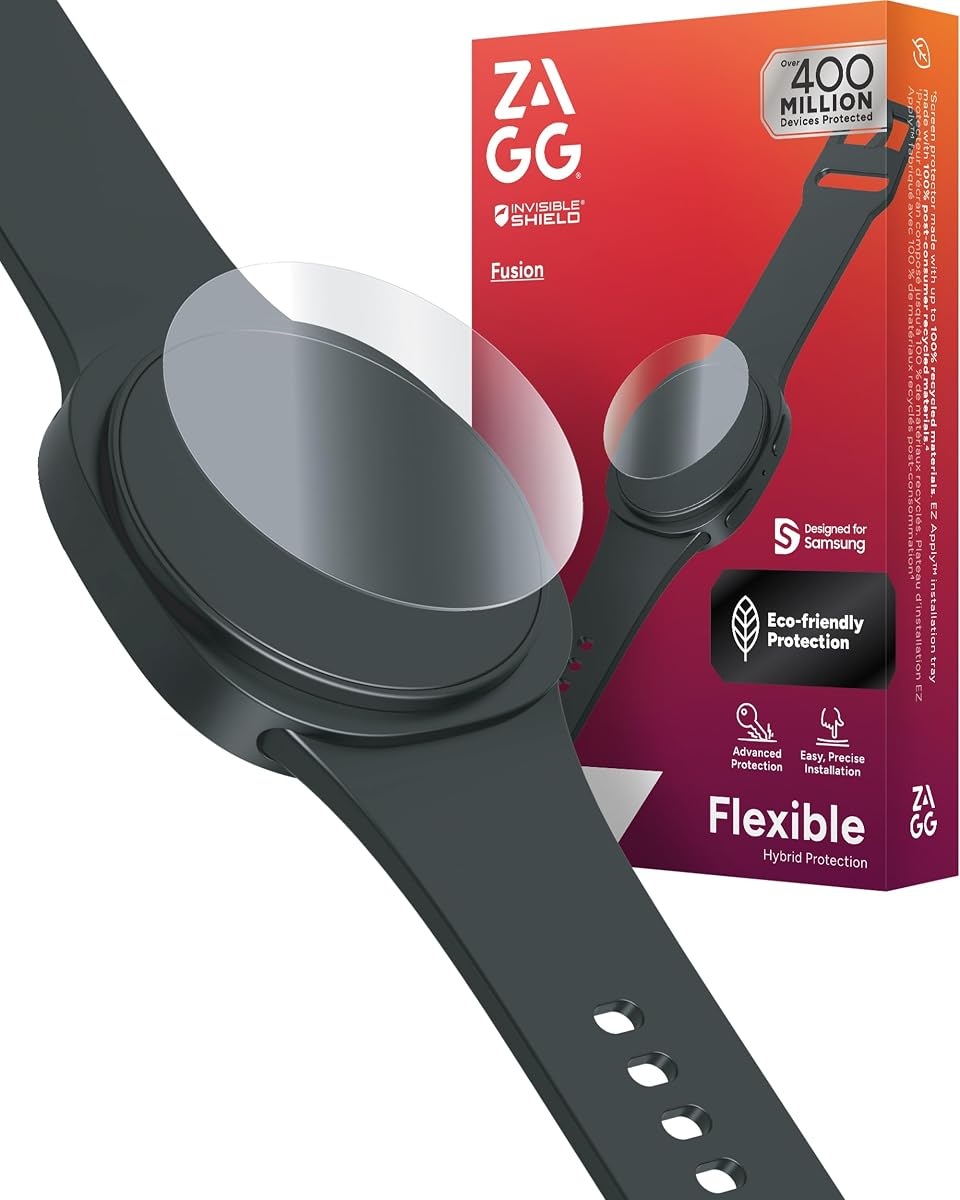 ZAGG Fusion Samsung Galaxy Watch9 / Watch8 40mm Screen Protector | Unbreakable Flexible Polymer Hybrid, HD Clarity, Smooth Glass Feel, InvisibleShield, Easy Install, Recycled Materials