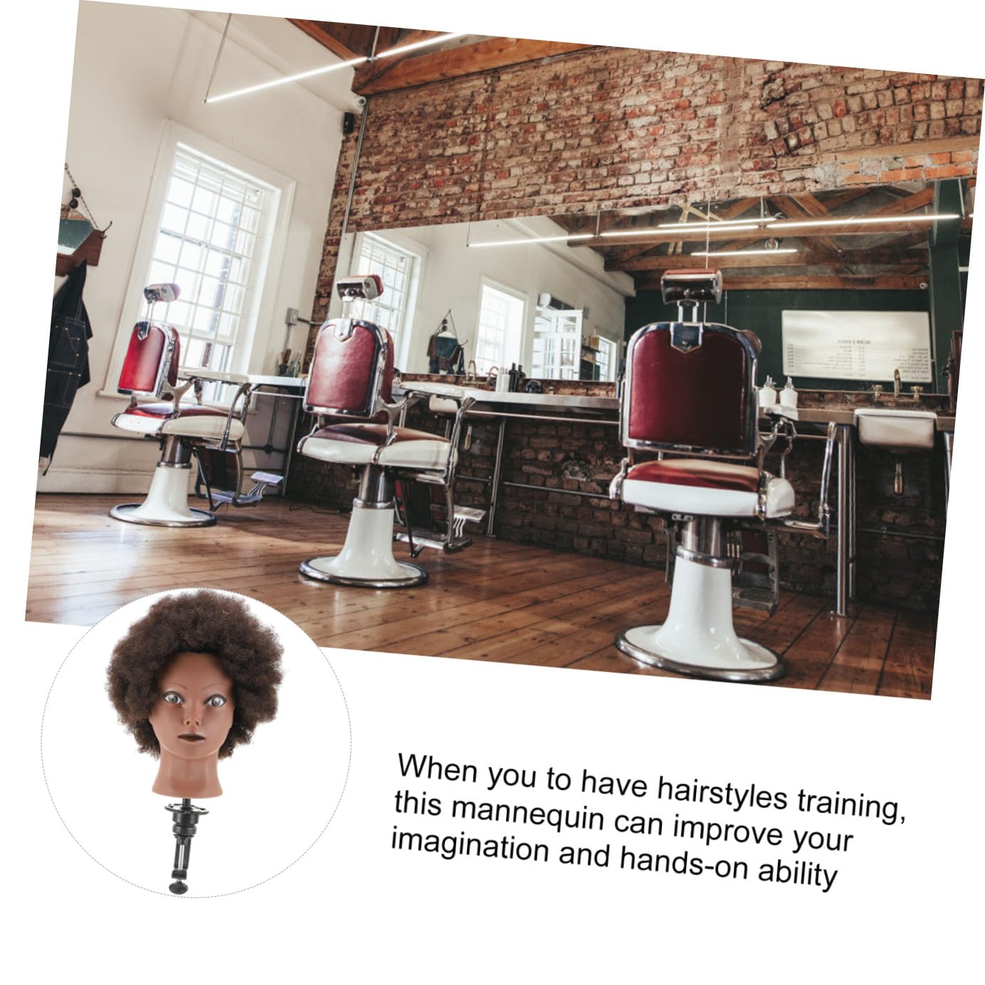 Afrikanischer Mannequinkopf Trainingspuppenkopf mit Schwarzem Haar | Friseurbedarf für Barber und Haarstyling Training, Dichtes Haar, Fest Eingesetzt, Kunststoff Haar