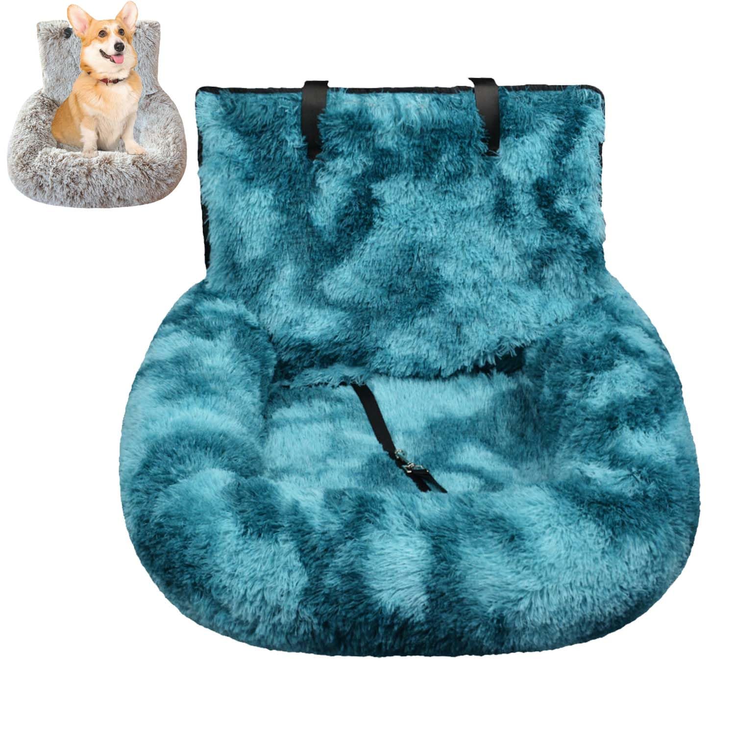 Pelzbarn Dog Car Bed, Pelzbarn Car Seat - Dog Cars Bed with Safety Straps, Fluffy Safety Cars Seat with Thick Cushion for Large Small Dogs, Easy to Clean (Blue,110 * 60cm)