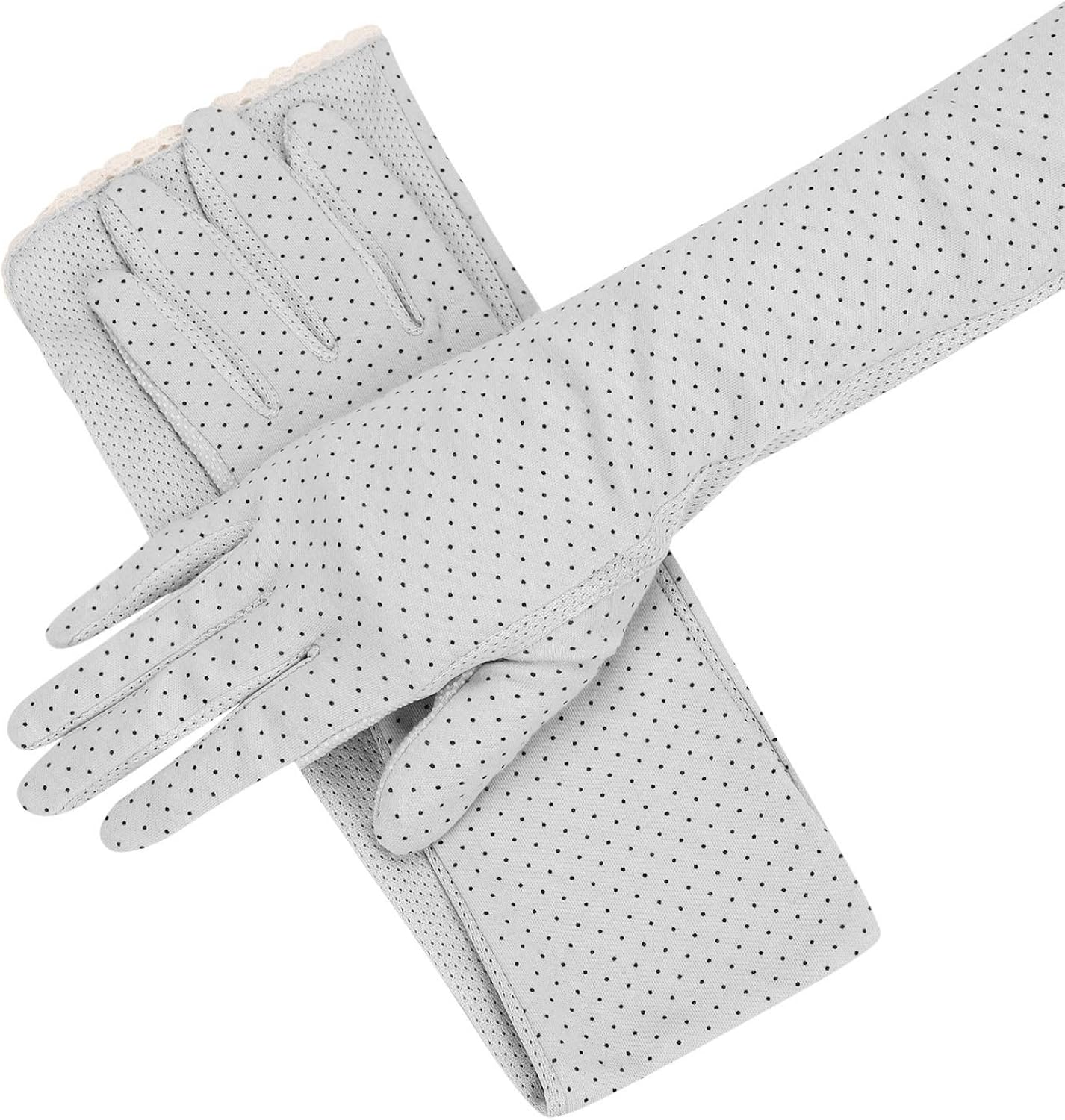 Ladies UV Sun Protection Driving Gloves Cotton Full Finger Arm Sleeves Women UPF 50+ Sun Gloves Long Anti-UV Breathable Dots Summer Gloves for Outdoor Sports Driving Summer Supplies Non Slip Gloves - Image 4