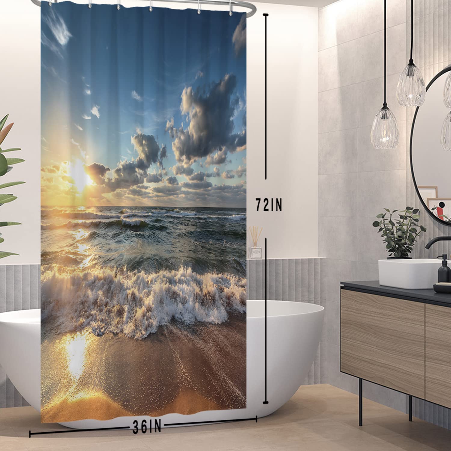 Lerores Tenda da doccia, 180 x 160 cm, colore blu mare, orlo zavorrato, tessuto antimuffa, impermeabile, tende da bagno in poliestere lavabili con