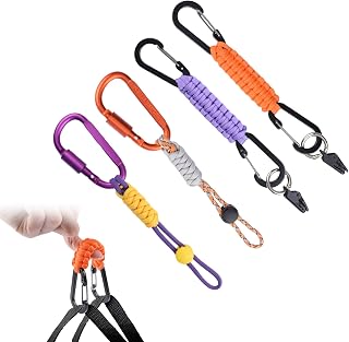 Paracordキーホルダー登山用バックル、4pcs編みParacordエンドレスベルト金属dリングホルダーキャンプ徒歩旅行バックパック小型旅行アクセサリー