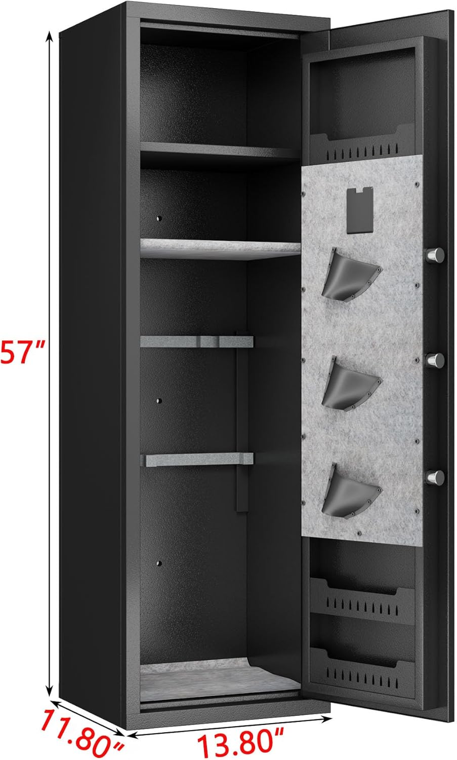 Fingerprint Gun Safe for Home Rifle and Pistols, Quick Access Electronic Safe with No Assembly Required, 57 Inch Black Security Cabinet with Detachable Partition