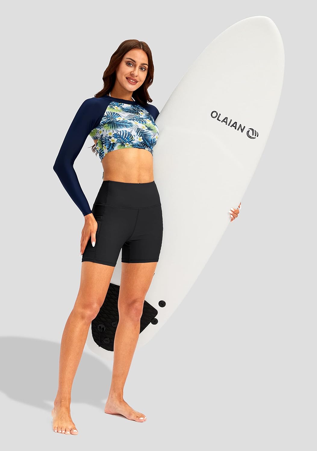 Soothfeel Women's High Waisted Swim Board Shorts 5 Inch UPF 50+ Tummy Control Bathing Suit Bottoms for Women with Pockets - Image 5